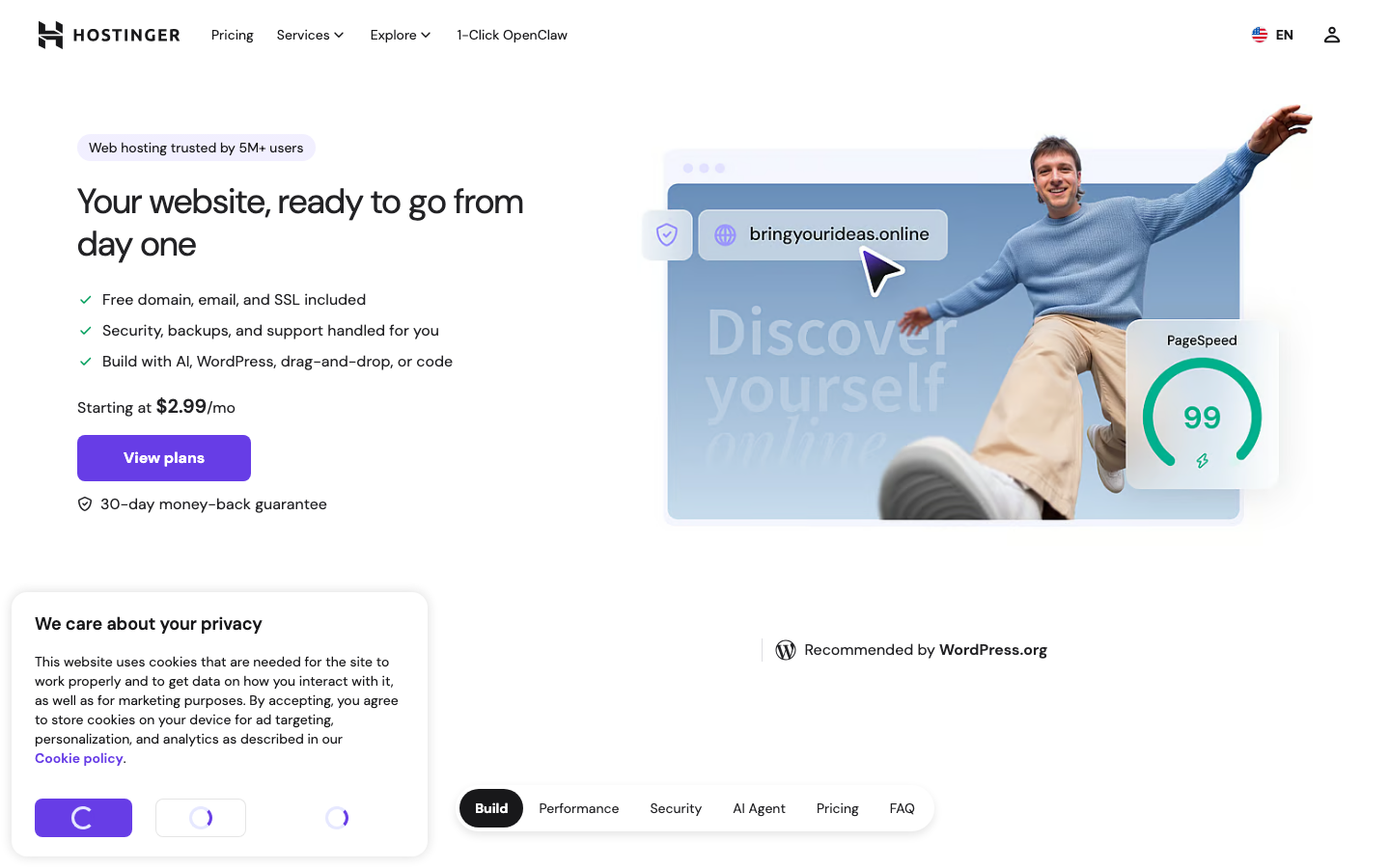 Hostinger official web hosting page (top value pick), captured June 2026