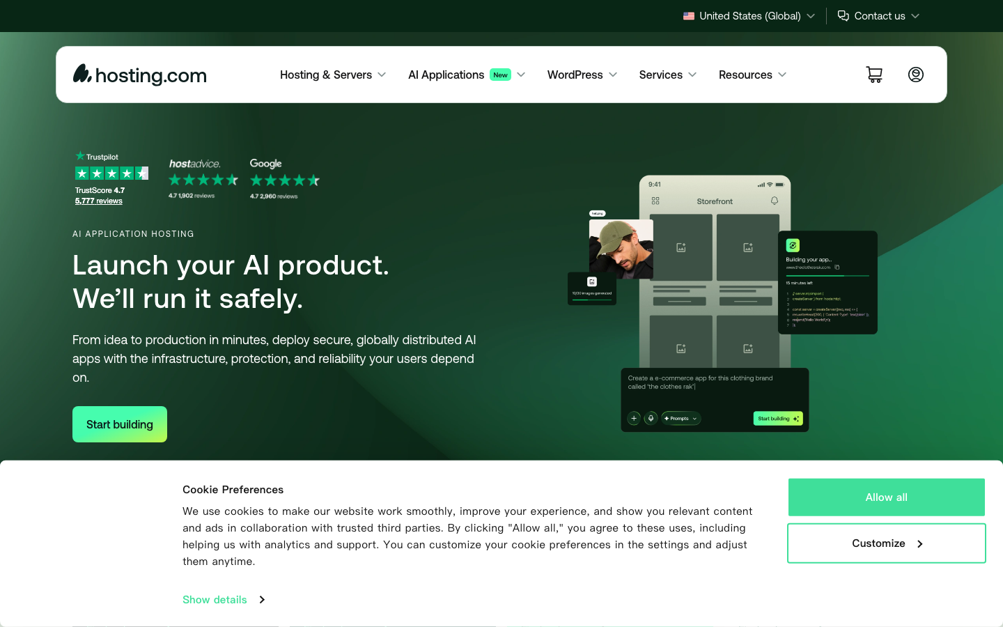 A2 Hosting (now Hosting.com) official website, captured June 2026