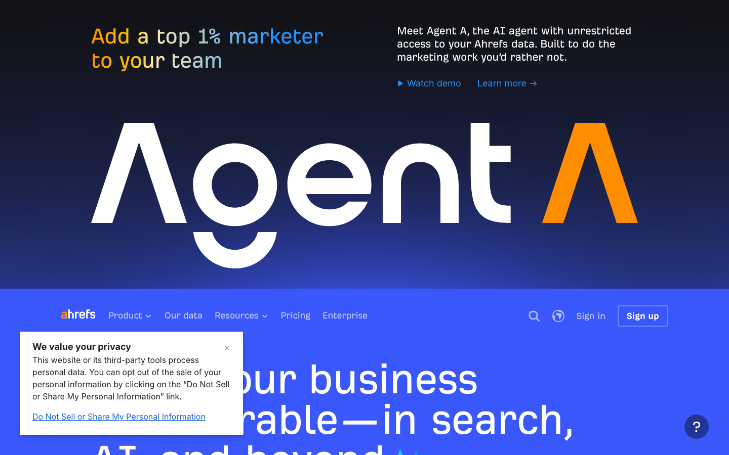 Ahrefs official website, captured June 2026