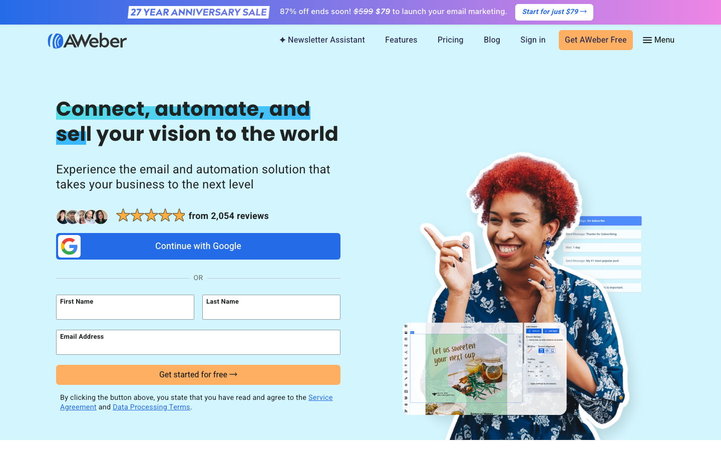 AWeber official website, captured June 2026