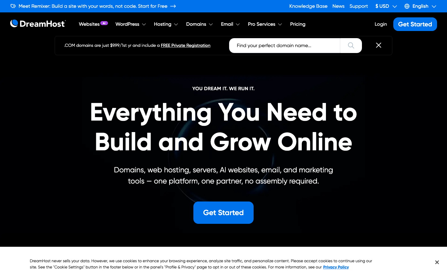 DreamHost official website, captured June 2026