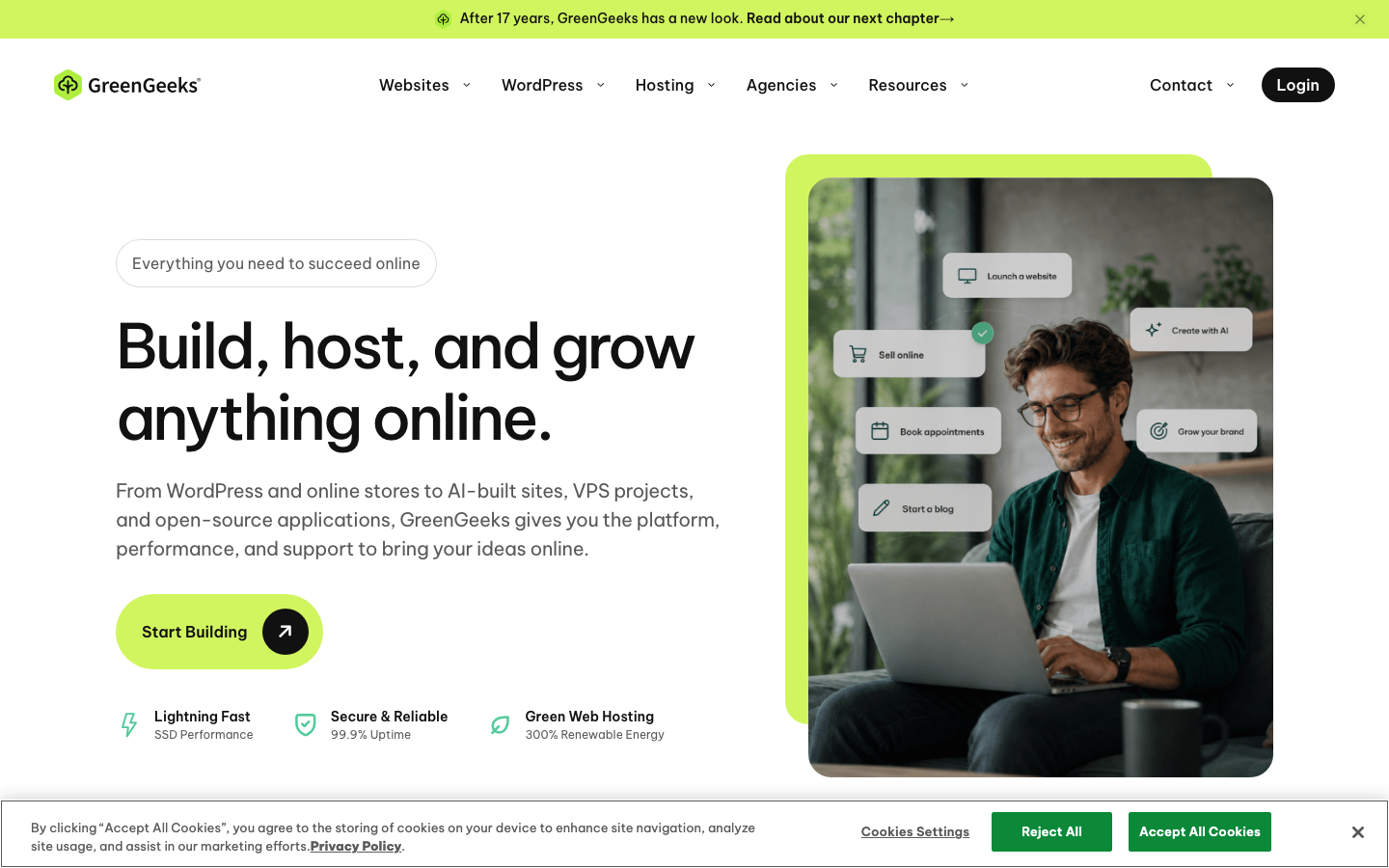 GreenGeeks official website, captured June 2026