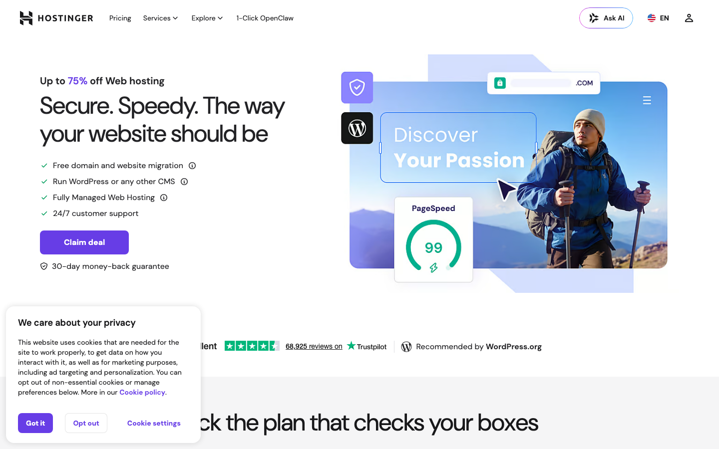 Hostinger official website, captured June 2026