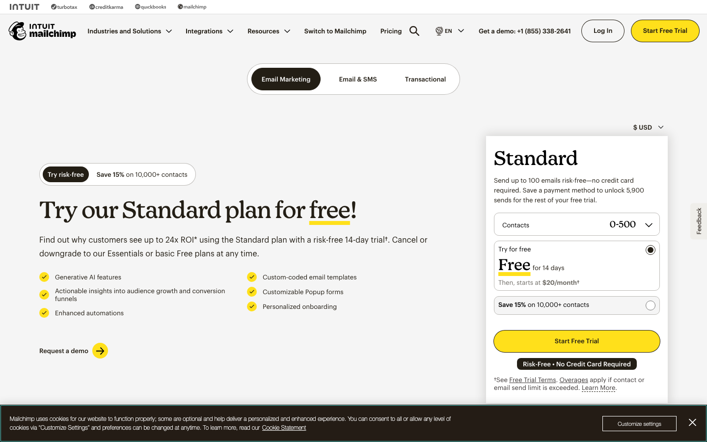 Mailchimp official website, captured June 2026