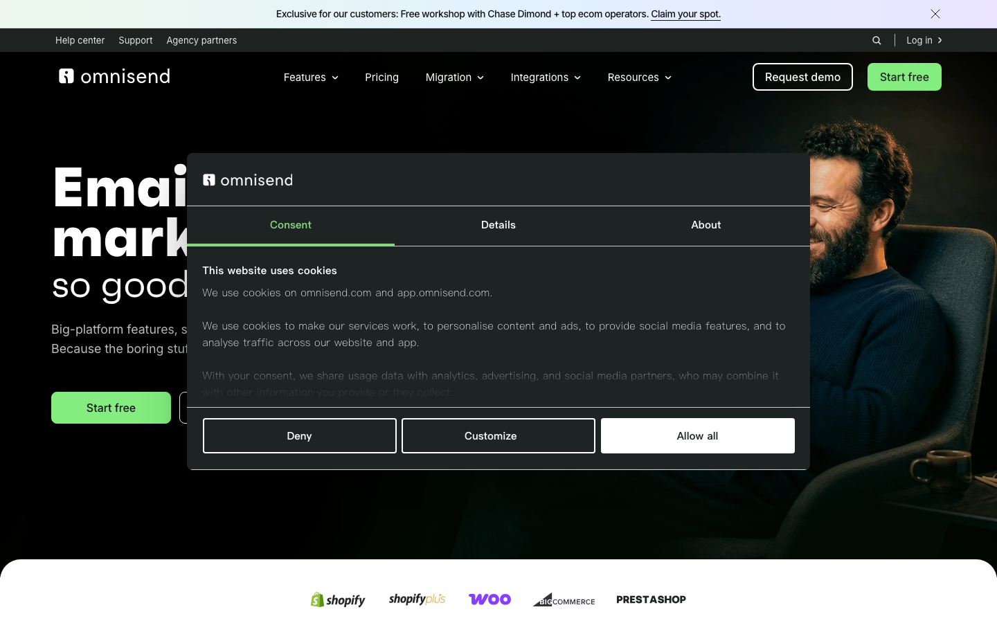 Omnisend official website, captured June 2026
