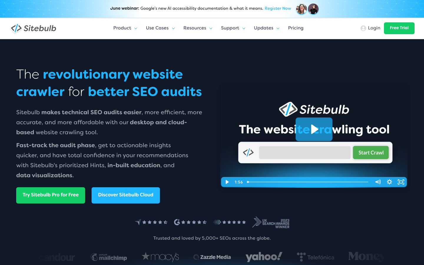 Sitebulb official website, captured June 2026